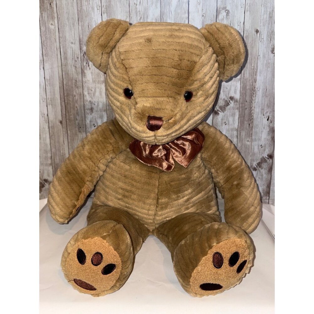 Wal-Mart Large Plush Ribbed Tan Teddy Bear Bow Tie & Embroidered Paw Plush 23'